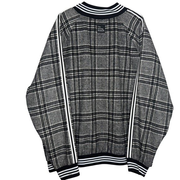 The Sewing Brothers 3XL Plaid Bomber Varsity Jacket Full Zip Striped Black White - Picture 2 of 6